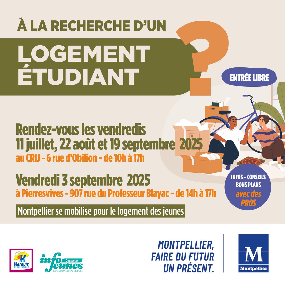 🎓🎓 🏘 Vous êtes étudiant et à la recherche d’un logement ?
📅 Rendez-vous ce vendredi 11 juillet septembre jusqu'à 17h
📌 Crij, 6 rue d'Obilion
Infos 👉 fcld.ly/logementetudia…