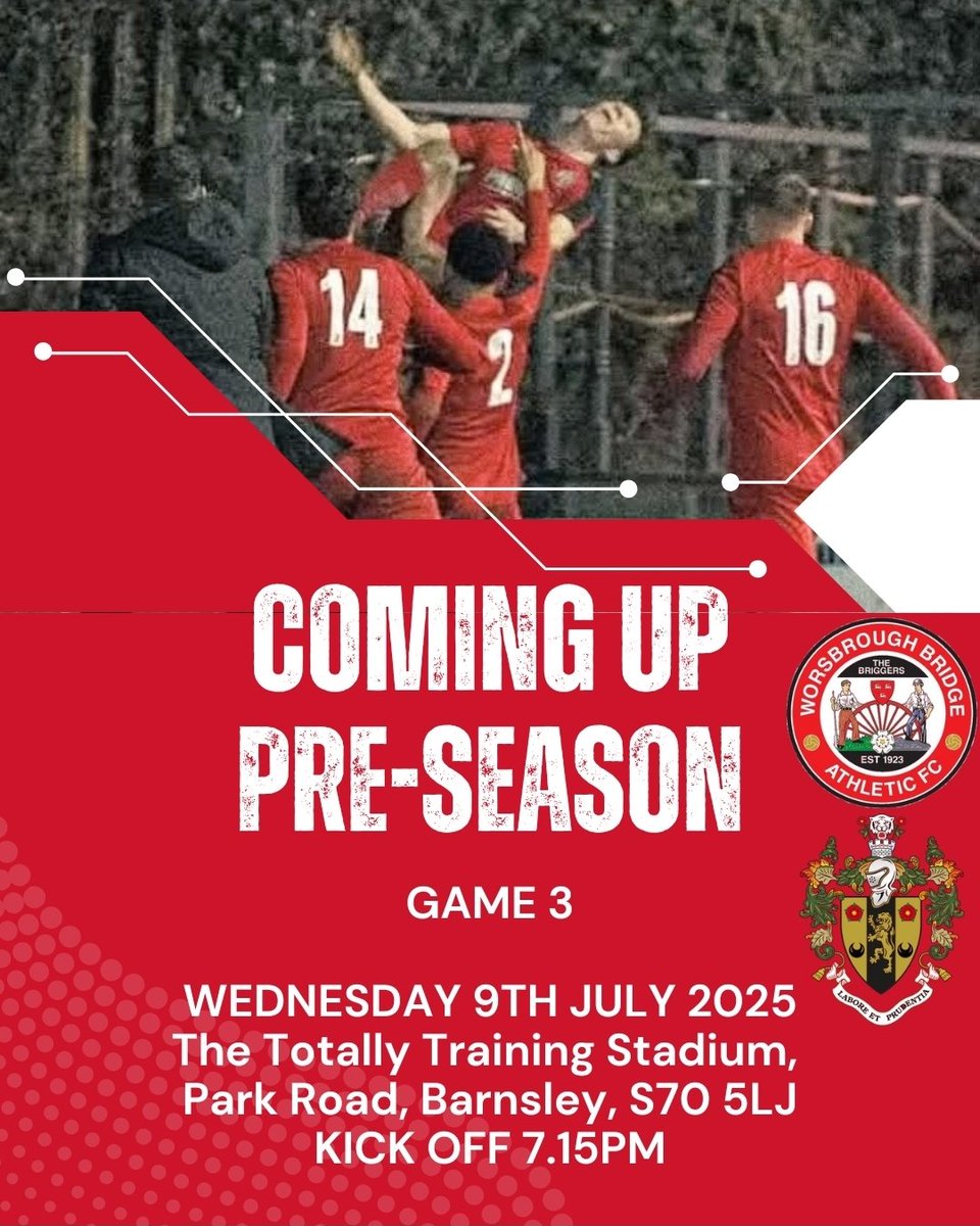 WorsbroughBFC's tweet image. Gameday 3 as we welcome @brighousetownfc to The Totally Training Stadium for our 1 and only pre-season at the home of the Briggers.

Come down &amp;amp; see how the lads are shaping up so far as we move towards the start of the new @NCEL season.

Kick off is 7.15pm.