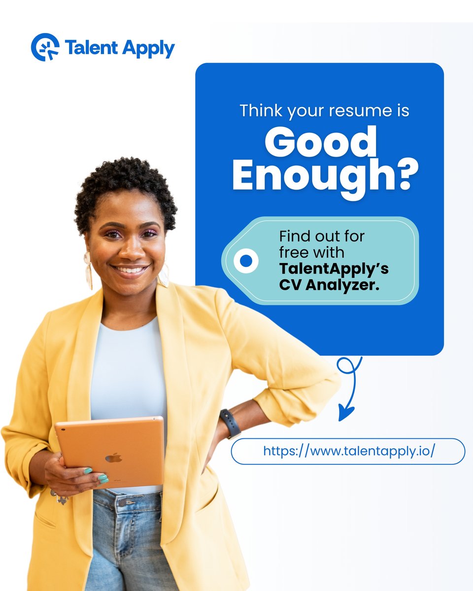 Think your resume is good enough to land interviews?
Let’s not guess.

Run it through TalentApply’s Resume Analyzer and get instant, honest feedback, the kind recruiters wish you had.

Find out where you stand, and how to stand out.
Try it free at TalentApply.io