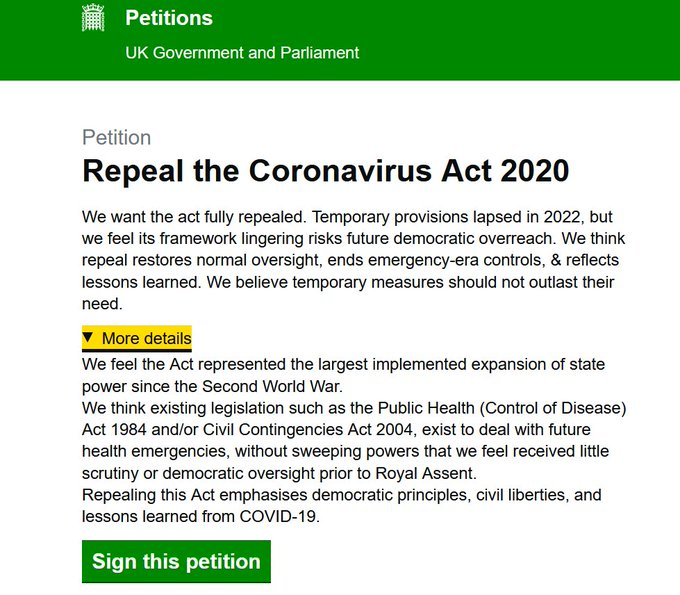 org_scp's tweet image. 🚨 REPEAL THE CORONAVIRUS ACT 2020 🚨
You've heard about *Exercise Pegasus* this coming autumn.
We need our own *Resilience Action Plan*
PLEASE SIGN AND SHARE! ⤵️
petition.parliament.uk/petitions/7218…