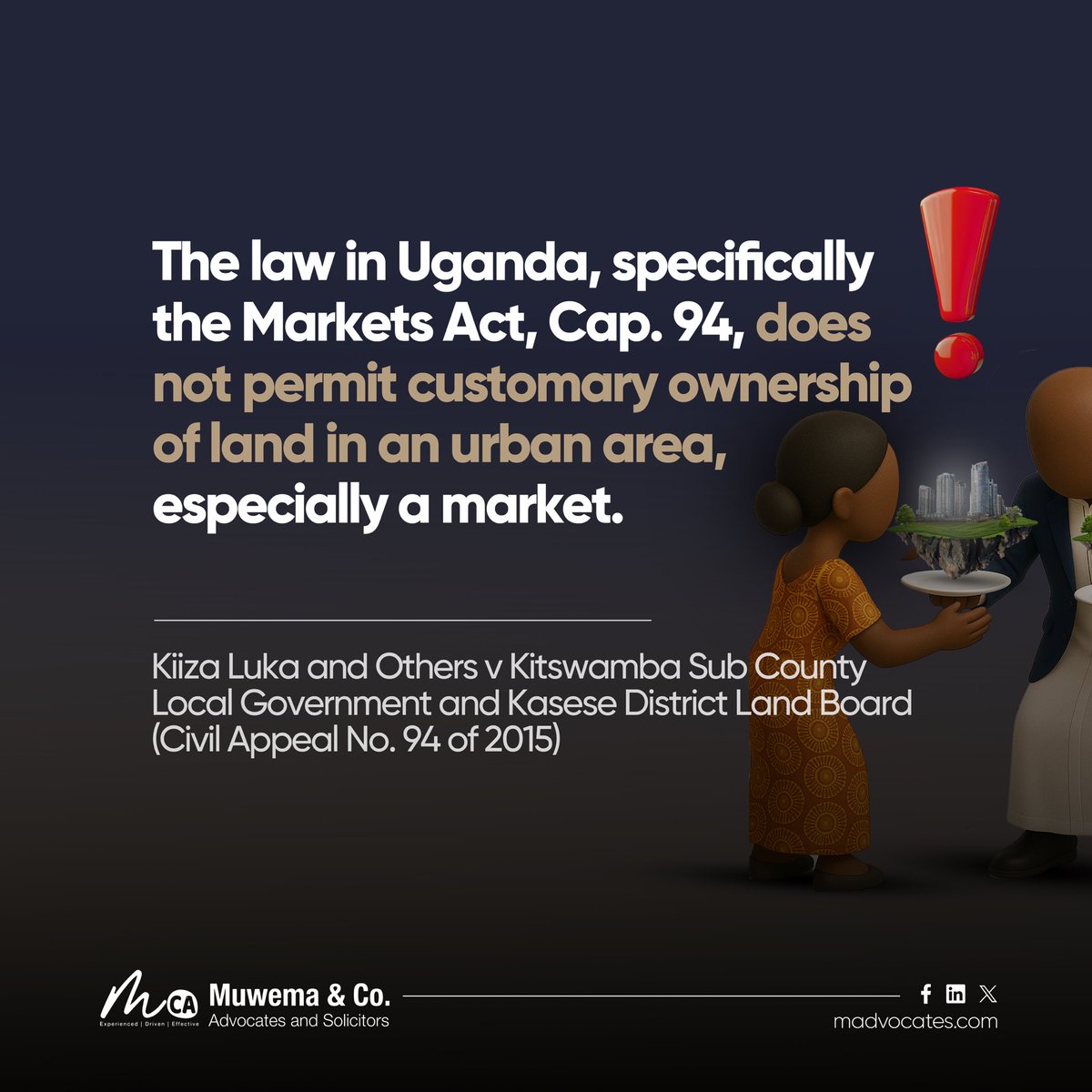 MuwemaLaw's tweet image. The Court of Appeal recently decided against a claim on customary ownership of land in an urban market area in Kasese.
Learn more: bit.ly/3Ific7w