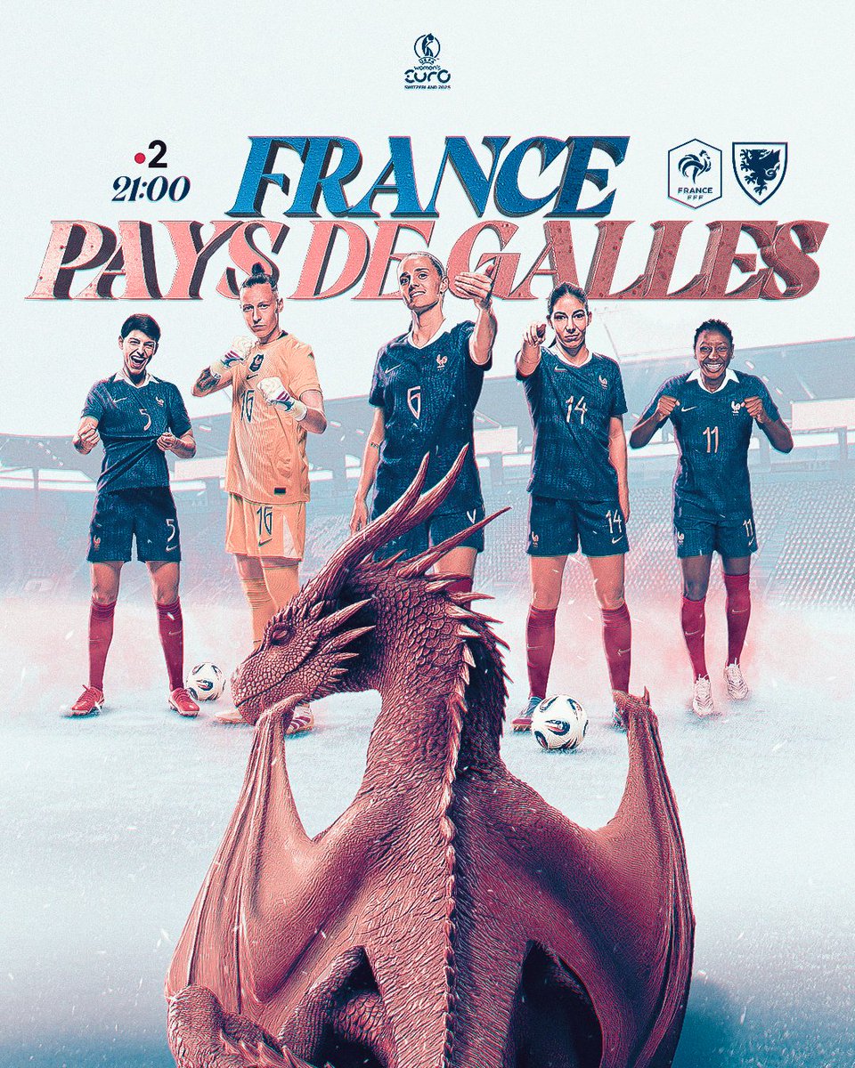 𝗖𝗼𝗻𝗳𝗶𝗿𝗺𝗲𝗿 𝗳𝗮𝗰𝗲 𝗮𝘂 𝗱𝗿𝗮𝗴𝗼𝗻 𝗚𝗮𝗹𝗹𝗼𝗶𝘀 🐉 
⚔️ France 🇫🇷 - 🏴󠁧󠁢󠁷󠁬󠁳󠁿 Pays de Galles 
🏆 Euro 2025
⌚️ Ce soir à 21h
📺 France 2

#WEURO2025 #FiersdetreBleues