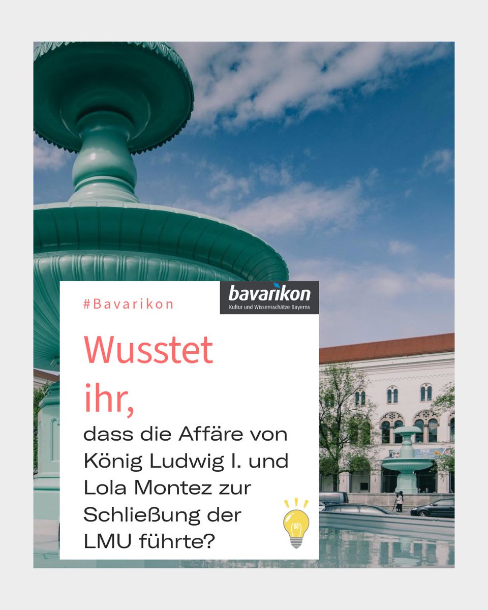 StMWK_Bayern's tweet image. Unischließung wegen einer Tänzerin? 1848 schloss König Ludwig I. die #LMU München, weil die irische Tänzerin #LolaMontez als seine Mätresse für Unruhen sorgte. Nach Protesten öffnete er die Uni wieder – Lola musste gehen, und Ludwig dankte wenig später ab. bavarikon4u.de