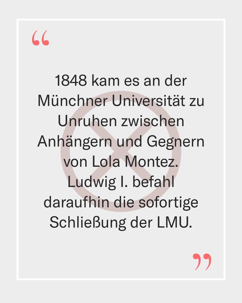 StMWK_Bayern's tweet image. Unischließung wegen einer Tänzerin? 1848 schloss König Ludwig I. die #LMU München, weil die irische Tänzerin #LolaMontez als seine Mätresse für Unruhen sorgte. Nach Protesten öffnete er die Uni wieder – Lola musste gehen, und Ludwig dankte wenig später ab. bavarikon4u.de