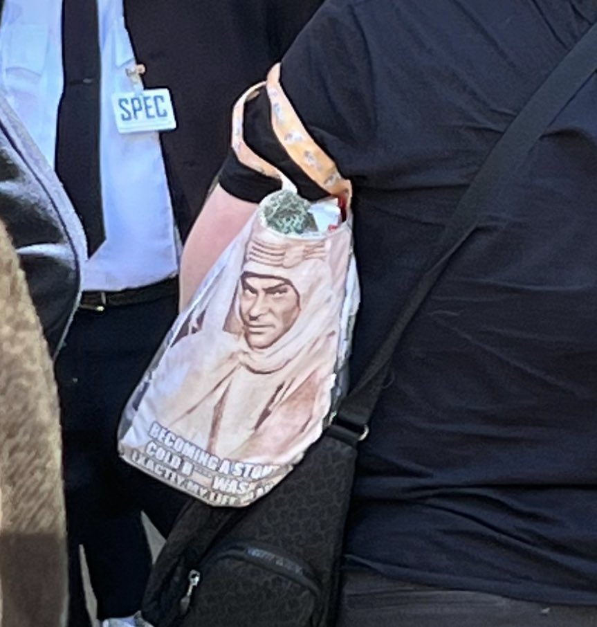 thinking about the time i went to a classic film festival and the woman in front of me in line had a tote bag of lawrence that said BECOMING A STONE COLD BITCH WASNT EXACTLY MY LIFE PLAN in impact font