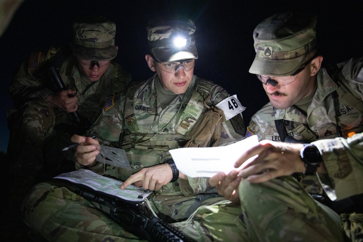 @USMarineReserve Army Reserve Best Squad competitors from the 200th Military Police Command plot points for the night land navigation course at Fort McCoy, Wisconsin, on May 10, 2025.