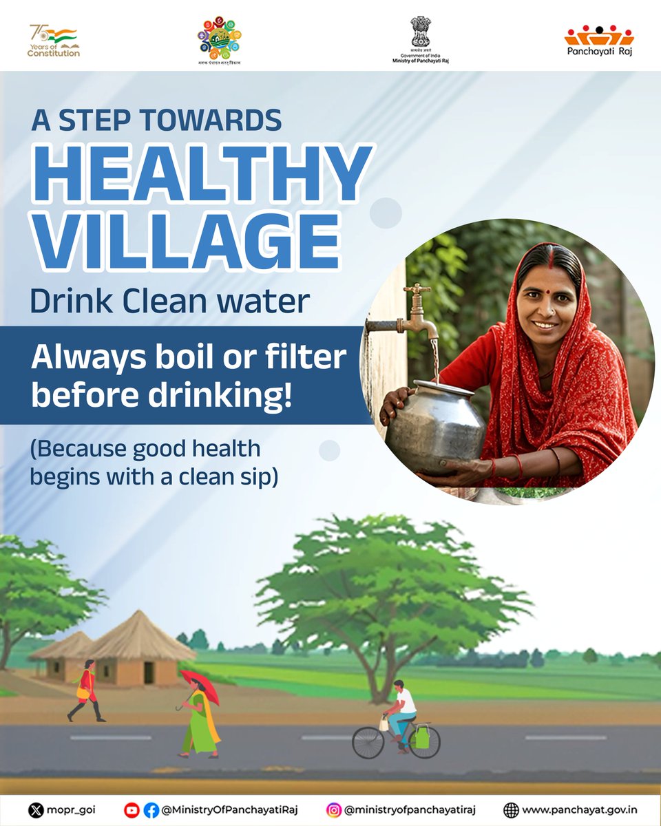 mopr_goi's tweet image. Ensuring safe drinking water is key to a healthy village.

#HealthyVillage #CleanWaterForAll #PanchayatiRaj #SwasthBharat