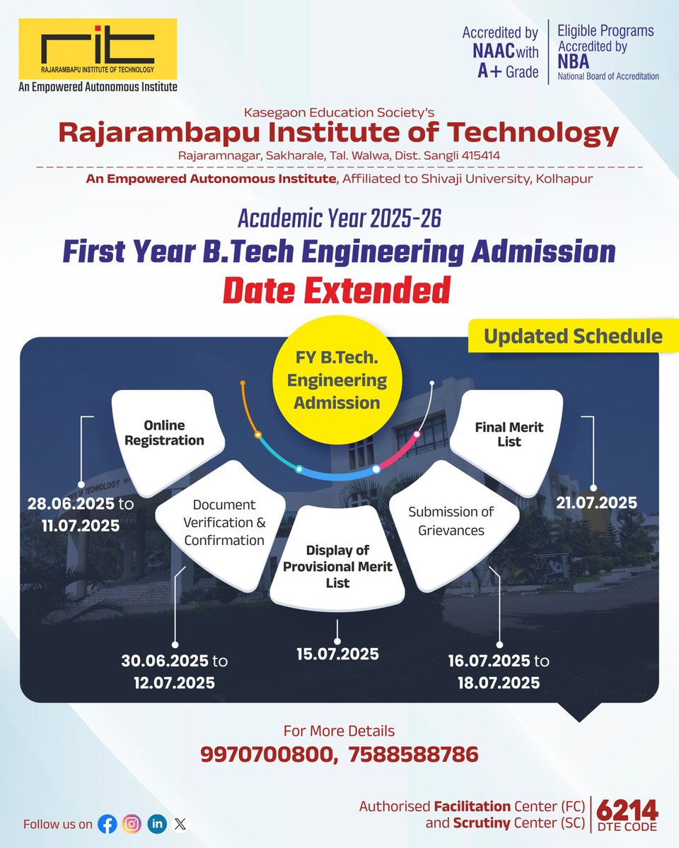 ritindia1983's tweet image. 📢 Admission Registration for FY B.Tech. has been extended! ⏳ Don’t miss your chance—apply now and shape your future!

#BTechAdmissions #EngineeringFuture