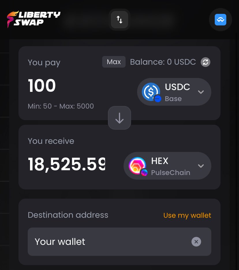 LibertySwapFi's tweet photo. If you get your USDC directly from @coinbase @krakenfx @RobinhoodApp or @zkp2p you can save a lot of money.

@LibertySwapFi offers a better rate - around 7.4% more HEX for the same $100 compared to fiat on-ramps. 

We’re the more cost-effective and efficient option. https://t.co/uc1JcOPxz3