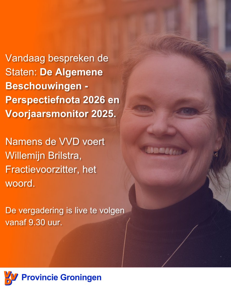 Vandaag bespreken de Staten: De Algemene Beschouwingen - Perspectiefnota 2026 en Voorjaarsmonitor 2025.
 
Namens de VVD voert Willemijn Brilstra, Fractievoorzitter, het
woord.
 
De vergadering is live te volgen vanaf 9.30 uur: groningen.stateninformatie.nl/live