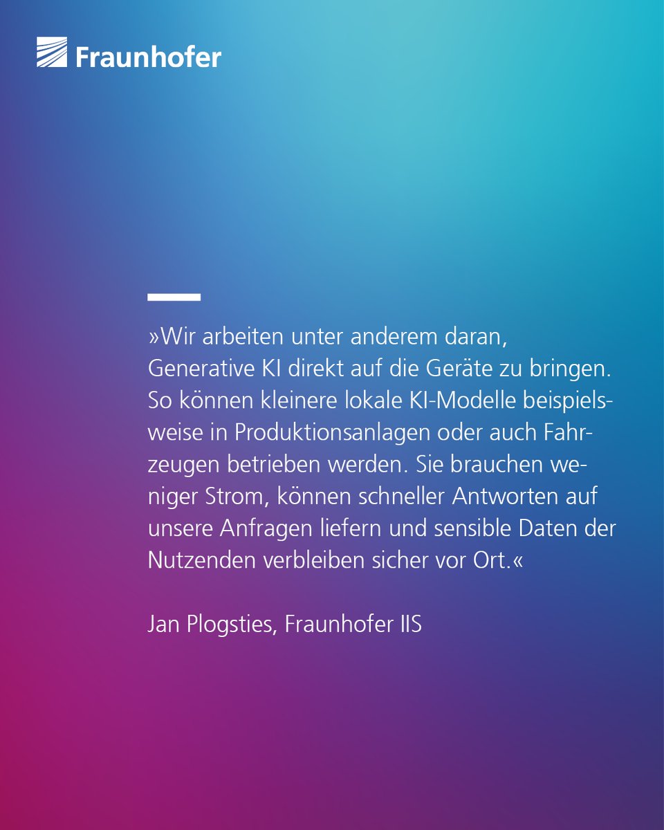 Fraunhofer's tweet image. 🤖 🗨️ Welche Einsatzmöglichkeiten für Sprachmodelle ergeben sich in Unternehmen? Wie funktionieren sie in Zukunft datensicher auf lokalen Geräten? Und welche Herausforderungen gibt es dabei? Darüber diskutieren wir bei unserem Forschungsdialog! Mehr Infos👉lnkd.in/eNp_aBjQ