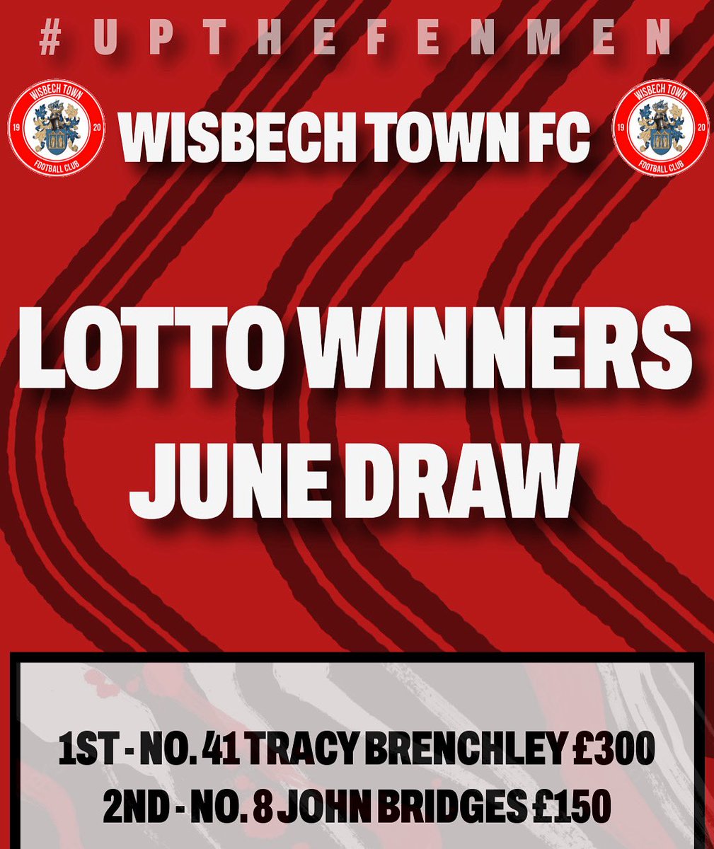 #LOTTO: June Winners 

Congratulations to our June Lotto winners Tracy Brenchley &amp; John Bridges! 👏🏻👏🏻👏🏻

#UpTheFenmen