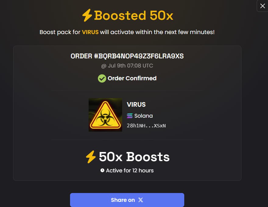 rajrishavrjme's tweet photo. @jeremybtc 50⚡ boosts purchased as promised... $VIRUS is all you gotta have 🔥

https://t.co/Az7aLwKIQh

28h1NHtVWNS5xbSKZXAsmHr6d8CrqW69BfDm7VQDXSxN https://t.co/5aQ5UtRNtv