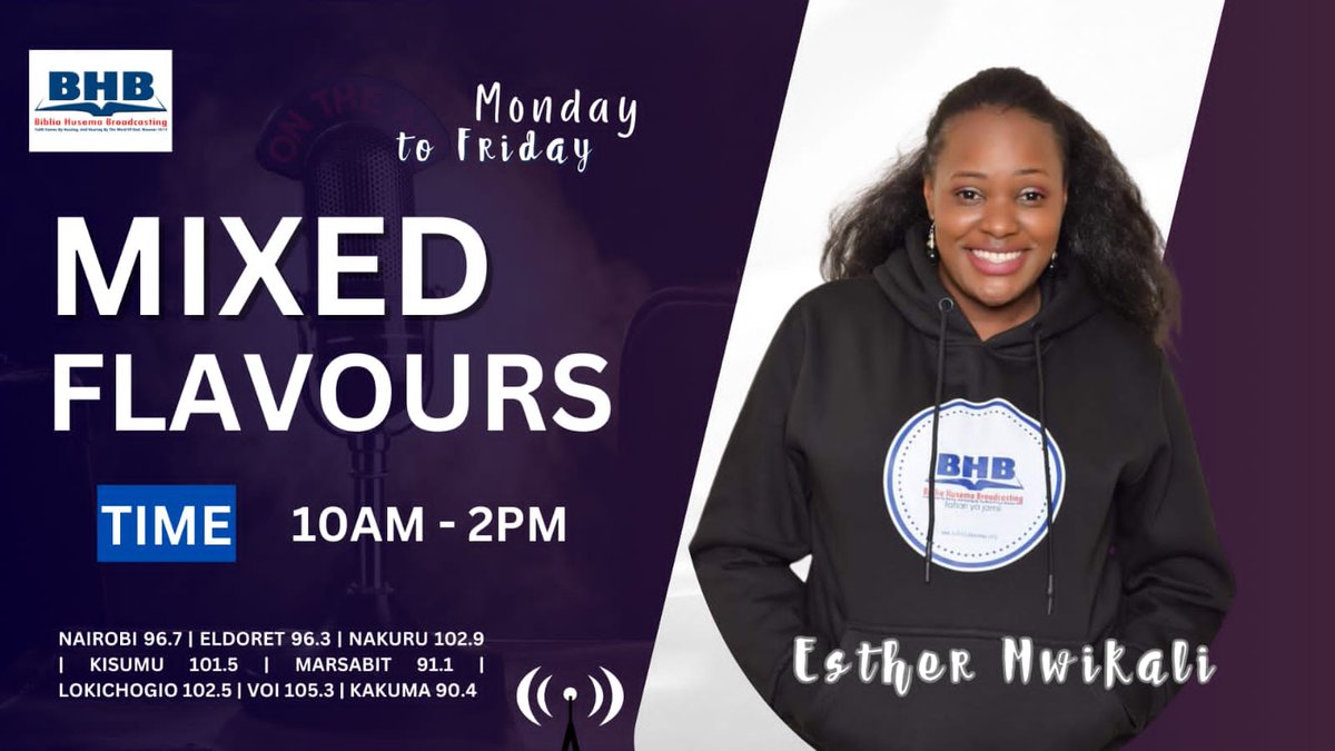 Biblia Husema 96.7fm (@bhusema) on Twitter photo Hujambo Mwana #MixedFlavours na karibu tuelimishane ndani ya #HekimaWednesdays na <a href="/DadaE_Mwikali/">Esther Mwikali</a>
2 Wathesalonike 3:2
tukaokolewe na watu wasio haki, wabaya; maana si wote walio na imani.
Msikilizaji unapeperusha bendera ya BHB ukiwa wapi? Tujuze
SIMU:07 22 174 200 Hujambo Mwana #MixedFlavours na karibu tuelimishane ndani ya #HekimaWednesdays na <a href="/DadaE_Mwikali/">Esther Mwikali</a>
2 Wathesalonike 3:2
tukaokolewe na watu wasio haki, wabaya; maana si wote walio na imani.
Msikilizaji unapeperusha bendera ya BHB ukiwa wapi? Tujuze
SIMU:07 22 174 200