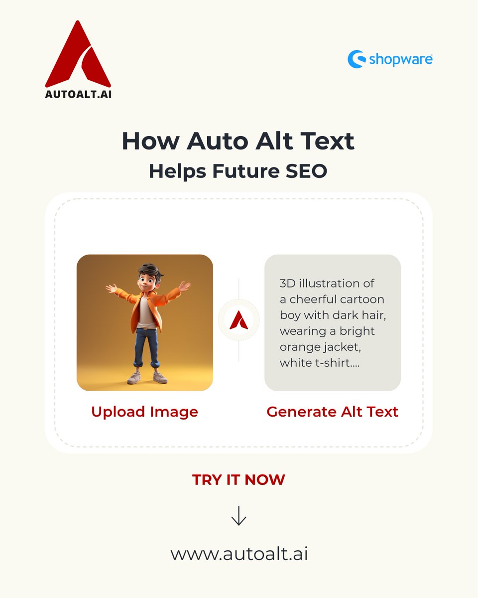 AutoAltAi's tweet photo. 🚀 Boost your SEO with smart automation!
https://t.co/wHGqahcHJh makes it easy — just upload an image and get instant, accurate alt text.
Perfect for accessibility &amp; future-proof SEO. 🔍💡

#SEO #AltText #Shopware #AutoAltAI #ImageOptimization 🖼️🤖 https://t.co/1ZPVYr6vPB