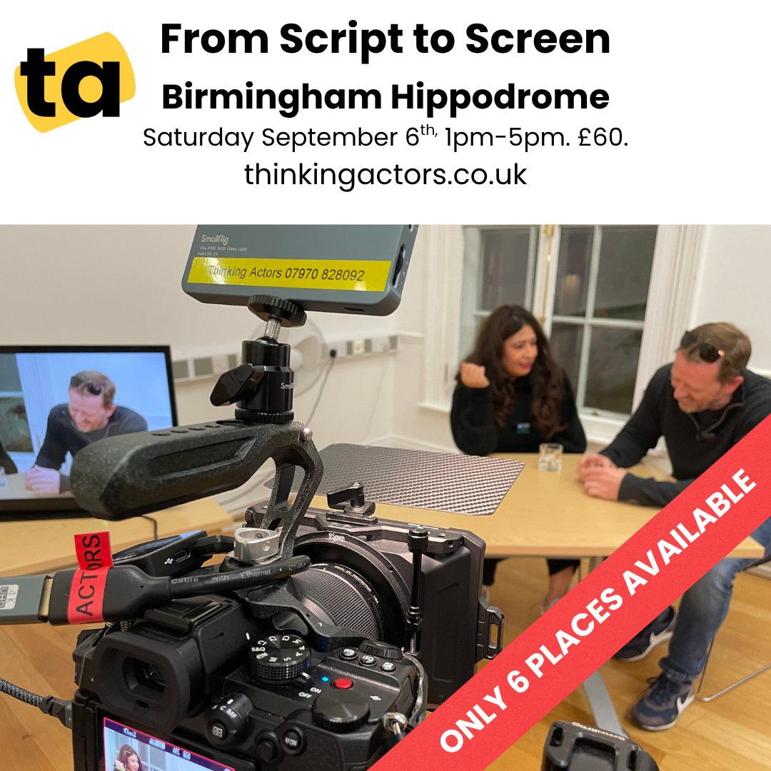 Join Thinking Actors at The Birmingham Hippodrome for this exclusive workshop. thinkingactors.co.uk/.../from-scrip…
▪ How to confidently engage with 'sides'
▪ Exploring character, motivation and subtext
▪ Refining performance and technique for camera
▪ Self-taping for casting