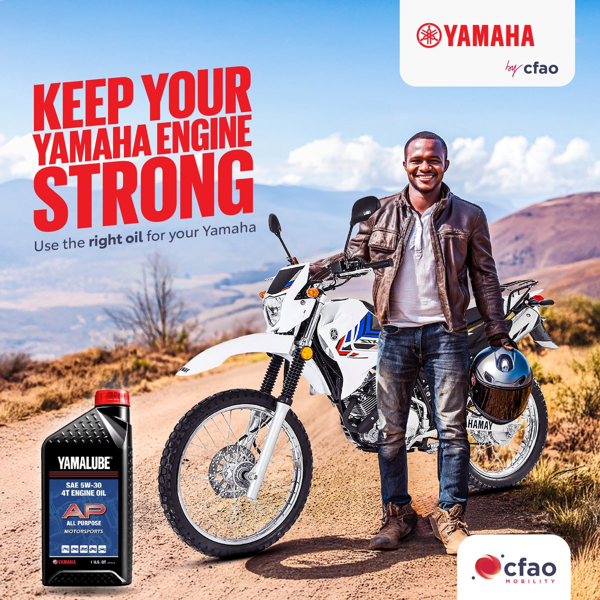 CFAOMobility_Ug's tweet image. Keep your Yamaha XTZ125E running smoothly with Yamalube. The lubricant is specially made for your bike’s engine.
Now available at all CFAO Yamaha outlets.
For inquiries, call 0800-211-033 and ask for Yamalube today, or email cfaomobility.ug@cfao.com