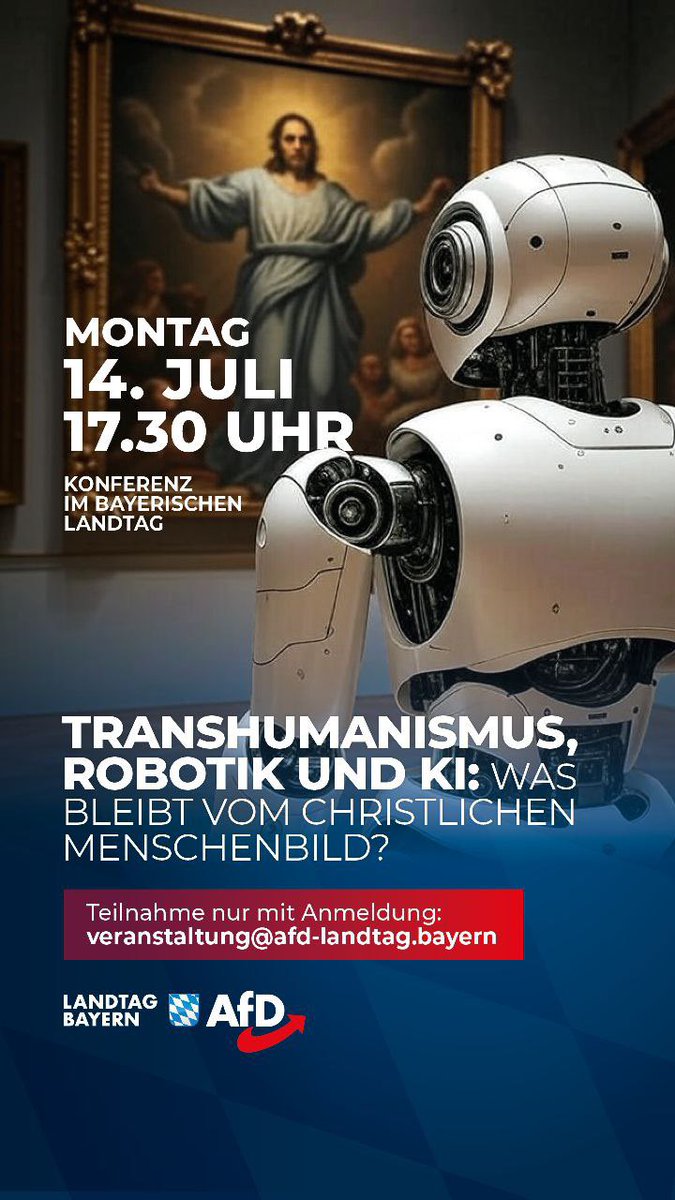 +++ Veranstaltung im Bayerischen Landtag +++ Montag, 14.07.2025 um 17.30
+++ Uhr +++

Wir stehen an der Schwelle zu tiefgreifenden technologischen Entwicklungen, die das Menschenbild und unsere Gesellschaft grundlegend herausfordern. Wir laden Sie herzlich ein, gemeinsam mit