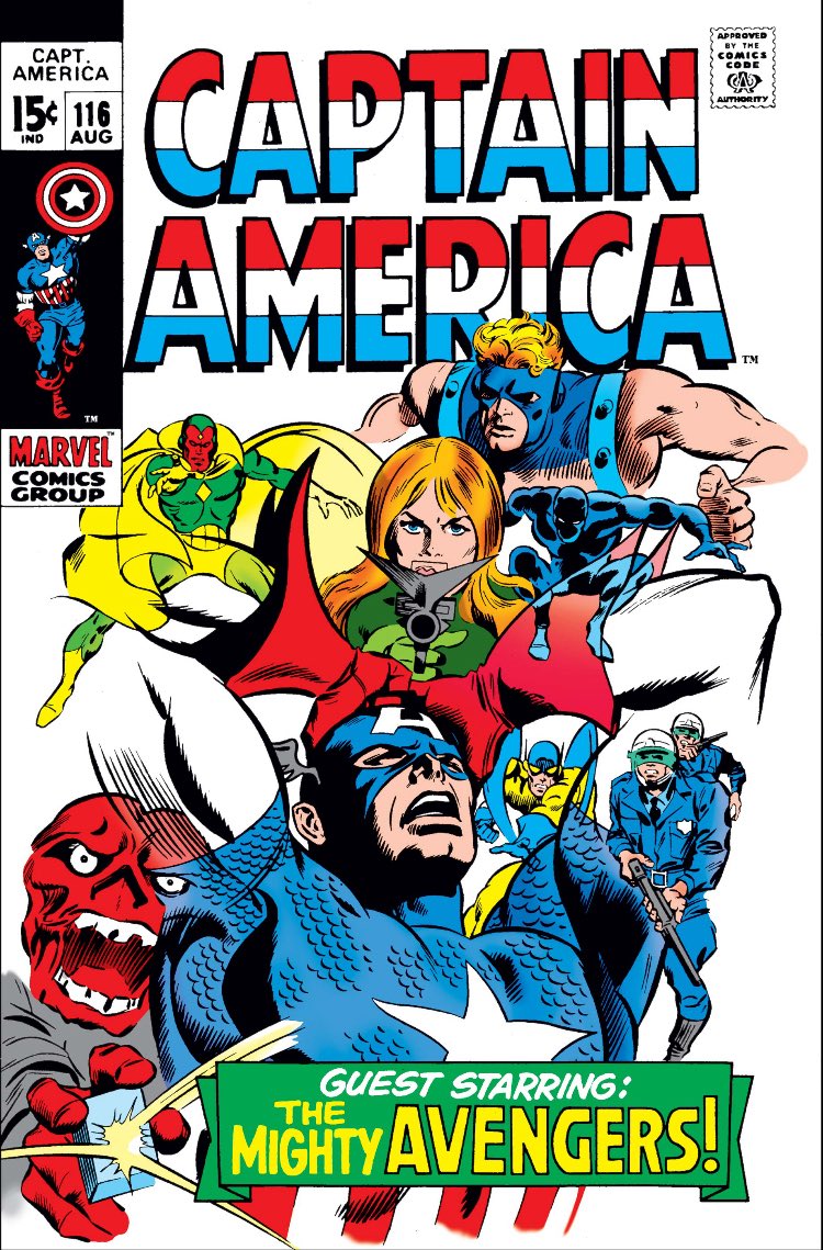 Captain America 
Issue 116
August 1st 1969

The Red Skull has regained the cosmic cube and in order to get his revenge on the red, white and blue avenger uses the cube to swap forms with Cap. Now on the run cap must prove to the world that he is Captain America. 

#classiccomics