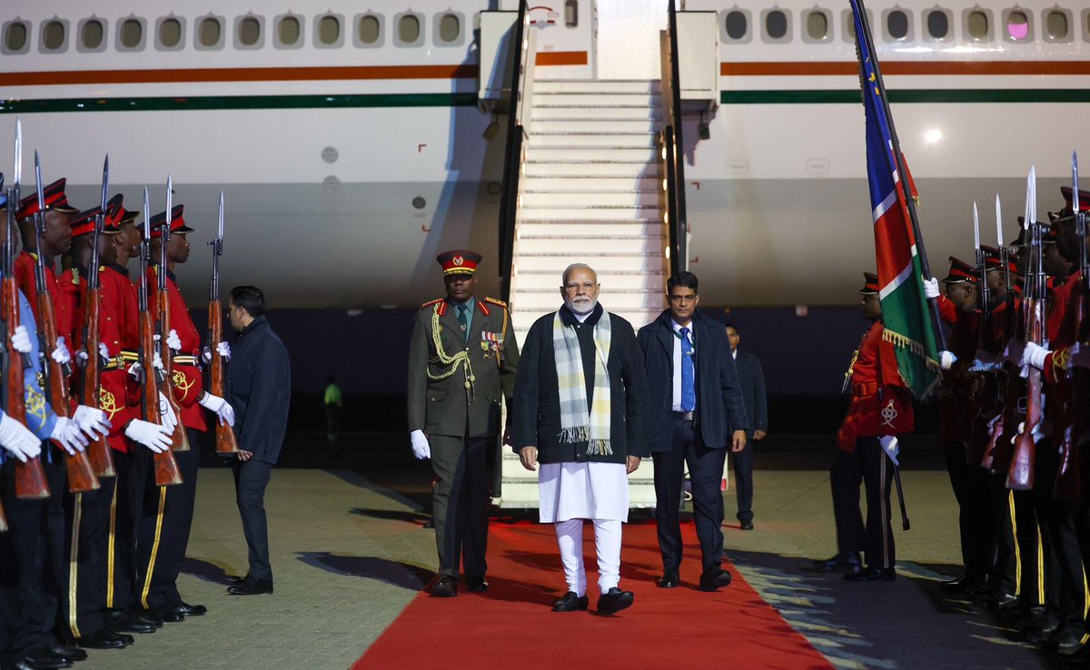narendramodi_in (@narendramodi_in) on Twitter photo PM <a href="/narendramodi/">Narendra Modi</a> arrived in Namibia a short while ago. He will hold discussions with President <a href="/SWAPOPRESIDENT/">H.E Dr Netumbo Ndemupelila Nandi-Ndaitwah</a> and also address the Joint Session of Namibian Parliament. PM <a href="/narendramodi/">Narendra Modi</a> arrived in Namibia a short while ago. He will hold discussions with President <a href="/SWAPOPRESIDENT/">H.E Dr Netumbo Ndemupelila Nandi-Ndaitwah</a> and also address the Joint Session of Namibian Parliament.