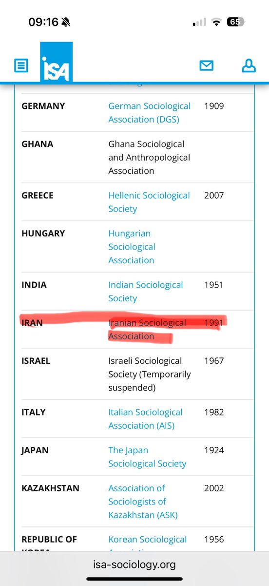 Das solltet Ihr wissen:

Am 29.6.25 hat die <a href="/isa_sociology/">ISA</a> die Mitgliedschaft der Israelischen Soziologischen Gesellschaft suspendiert.

Na ratet mal, wer weiterhin normales Mitglied ist??

Der Einfluss der Mullahs des Iran funktioniert wirklich exzellent.
