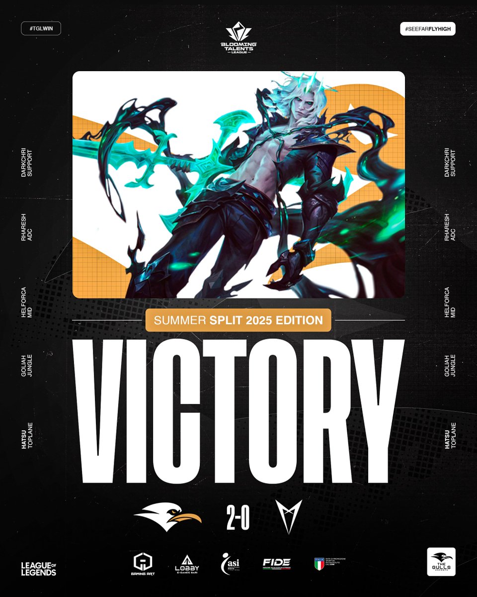 The Gulls Esports (@thegullsesports) on Twitter photo Altra vittoria importante, non mancate questa sera! 🔥
💥GG ai nostri avversari <a href="/_P11Esports/">P11 Esports</a>
Vi aspettiamo mercoledì 9 luglio per day 4
#TGLWIN #SEEFARFLYHIGH #LeagueOfLegends #BTL #CircuitoTormenta Altra vittoria importante, non mancate questa sera! 🔥
💥GG ai nostri avversari <a href="/_P11Esports/">P11 Esports</a>
Vi aspettiamo mercoledì 9 luglio per day 4
#TGLWIN #SEEFARFLYHIGH #LeagueOfLegends #BTL #CircuitoTormenta