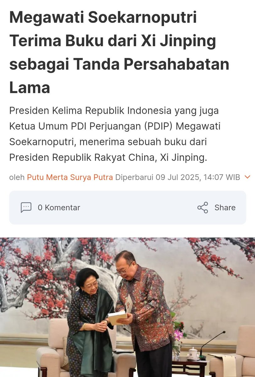 Chusnul ch๐timah (@ch_chotimah2) on Twitter photo Bu Mega berurusan dgn Paus, Xi jinping dan tokoh2 dunia lainnya.
Si <a href="/jokowi/">Joko Widodo</a> berurusan dgn Roy Suryo, tifa dkk.
Beda kelas.๐
Presiden Ke 5 yg juga Ketua Umum PDIP Megawati Soekarnoputri, menerima sebuah buku dari Presiden Republik Rakyat China, Xi Jinping
liputan6.com/news/read/6100โฆ Bu Mega berurusan dgn Paus, Xi jinping dan tokoh2 dunia lainnya.
Si <a href="/jokowi/">Joko Widodo</a> berurusan dgn Roy Suryo, tifa dkk.
Beda kelas.๐
Presiden Ke 5 yg juga Ketua Umum PDIP Megawati Soekarnoputri, menerima sebuah buku dari Presiden Republik Rakyat China, Xi Jinping
liputan6.com/news/read/6100โฆ