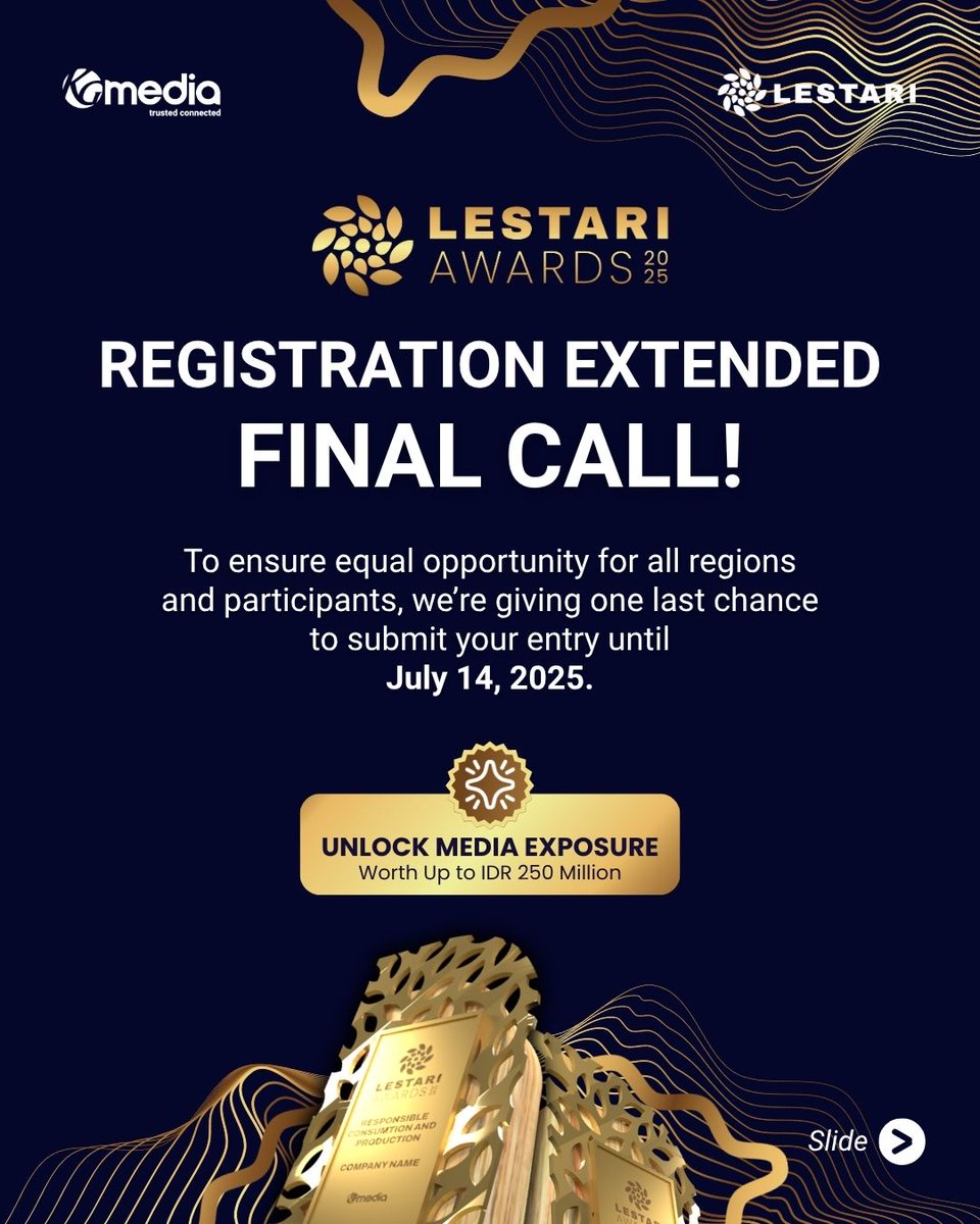 KompasTV's tweet photo. We aim to give every changemaker an equal opportunity to participate. โจ
This is your final chance to get recognized, registration extended until July 14, 2025!
๐ Submit now atย https://t.co/OKGsL3SkDR
#LestariAwards2025 #Sustainability #KGMedia #TrustedConnected https://t.co/Nl9VPwNmLf