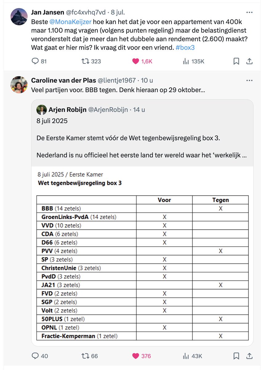 Vraag => antwoord.

Alleen al vanwege de Box 3 diefstal gaat mijn stem straks naar <a href="/henkvermeer/">Henk Vermeer</a>
