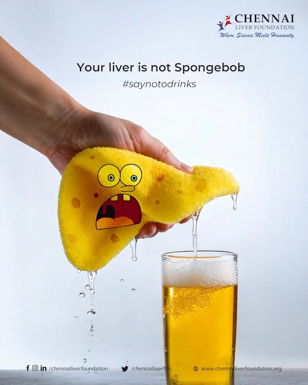 The liver isn't like Spongebob. It is not meant to absorb every drop of alcohol you pour on it. If it's too soaked, it becomes a soggy mess. So #saynotodrinks.

#CLF #LiverHealth #HealthyLifeStyle #HealthyChoices
