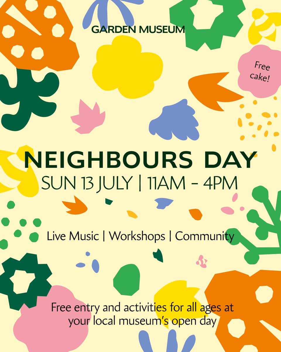 The <a href="/GardenMuseumLDN/">Garden Museum</a> annual Neighbours Day is back on Sunday 13 July, 11am-4pm

Each year, the <a href="/GardenMuseumLDN/">Garden Museum</a> opens their doors to local Lambeth community FREE of charge.

Their theme this year is Garden Party.
 
More info here: gardenmuseum.org.uk/events/neighbo…