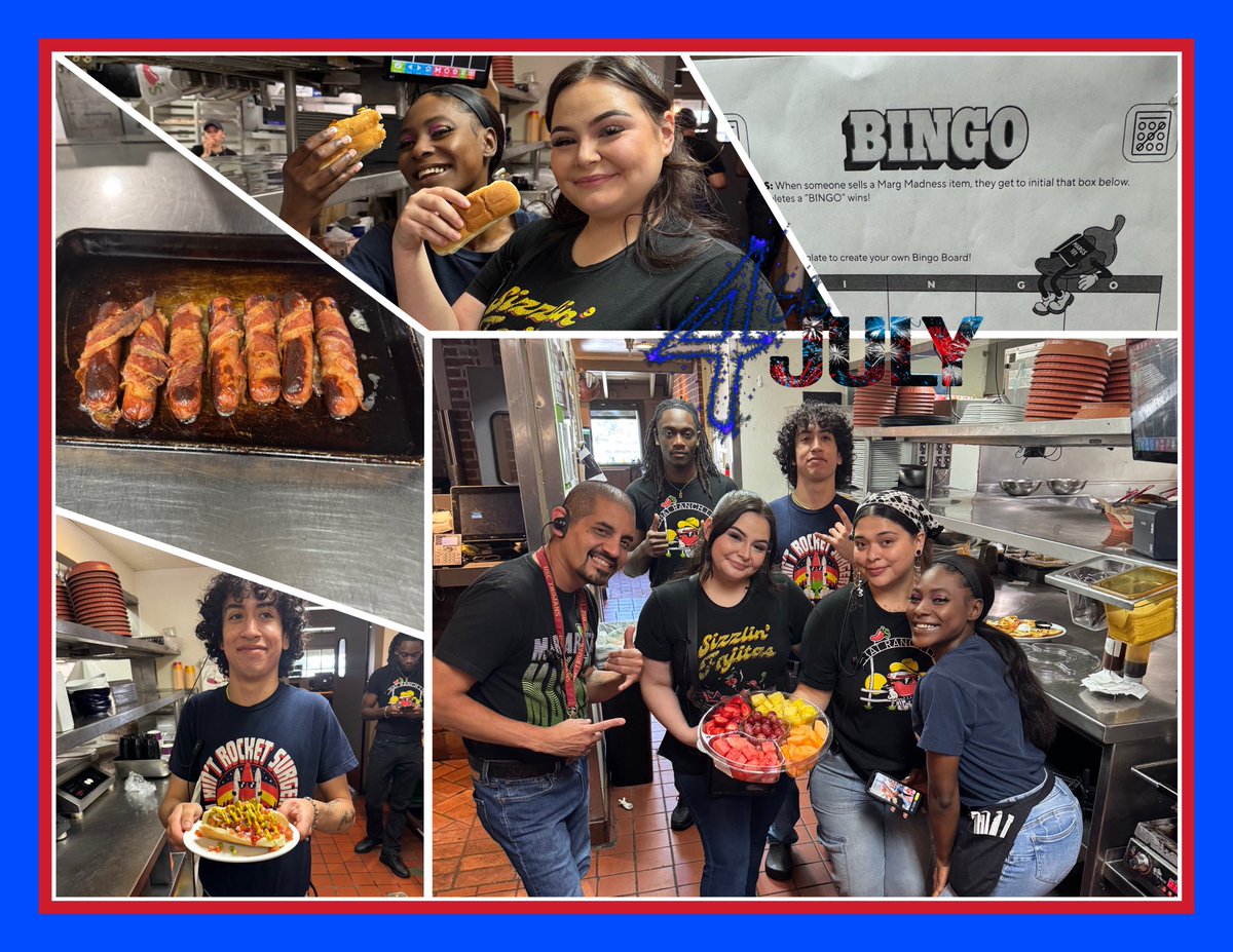AbLynnHector's tweet photo. Celebrated the 4th with my team @chilis MoVal. We had hotdogs, fruit, and a friendly game of #frozenmarg Bingo to make sure we keep our #1 spot in the contest. #chilislove #chilisculture @David_R_Hubbard https://t.co/naSvpFmoLn