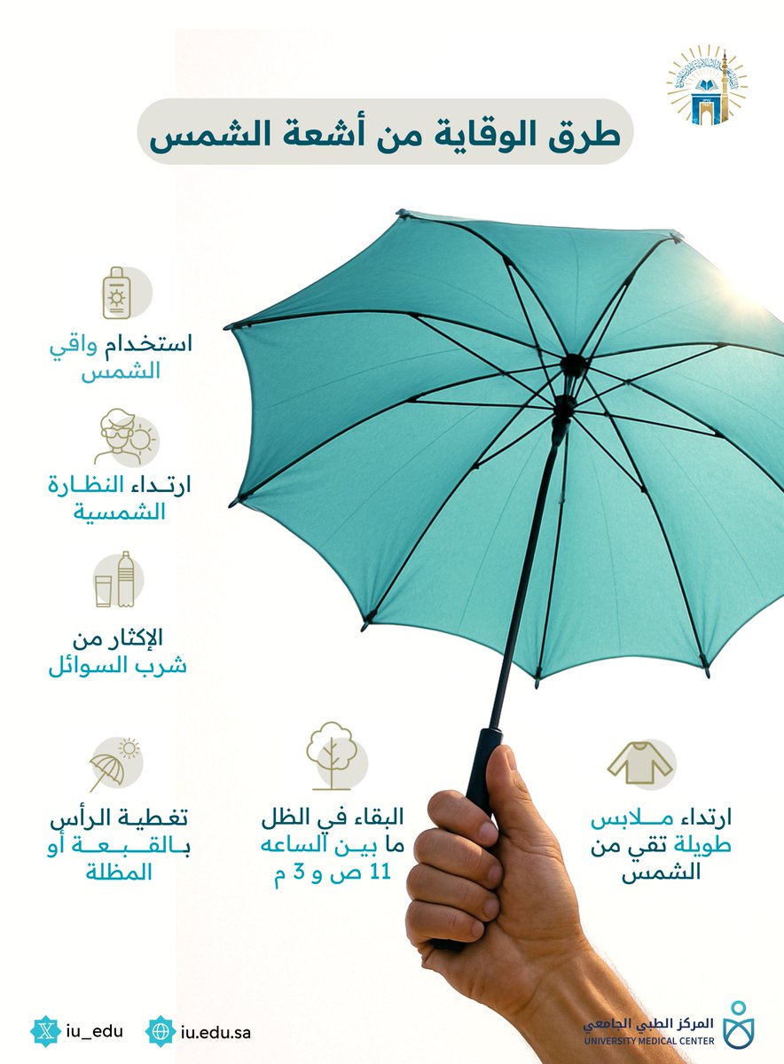 رغم فوائد أشعة الشمس المتعددة، إلا انها تكون ضارة إذا زاد التعرض لها خاصة بين الساعة 11ص- 4 م ، حيث تكون الأشعة فوق البنفسجية في ذروتها. 

تعرف على أفضل الطرق للوقاية من أشعة الشمس.
#الجامعة_الإسلامية