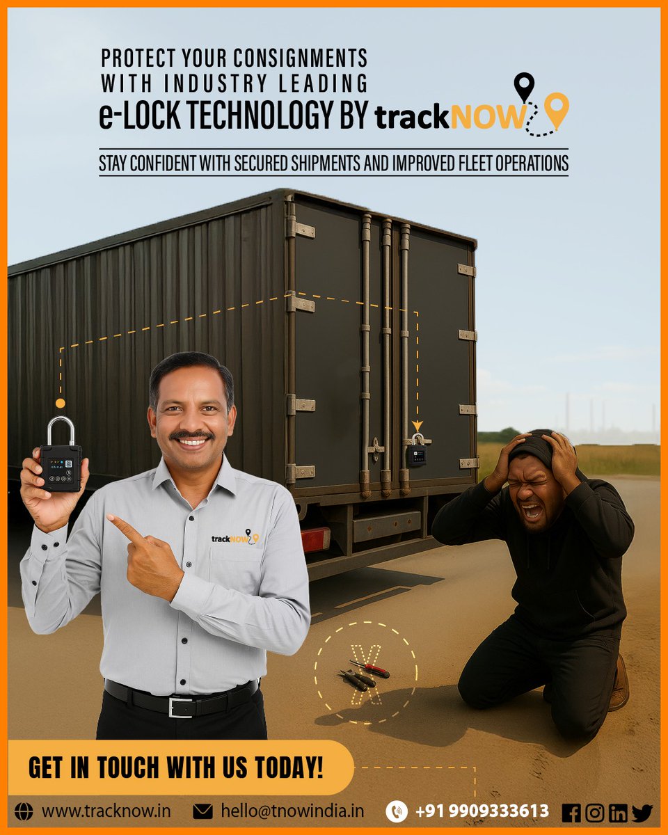 Protect your consignments with trackNOW’s industry-leading e-Lock technology! 🔒 Ensure secured shipments, deter theft, and improve fleet operations effortlessly. Stay confident knowing your logistics are under smart protection.
