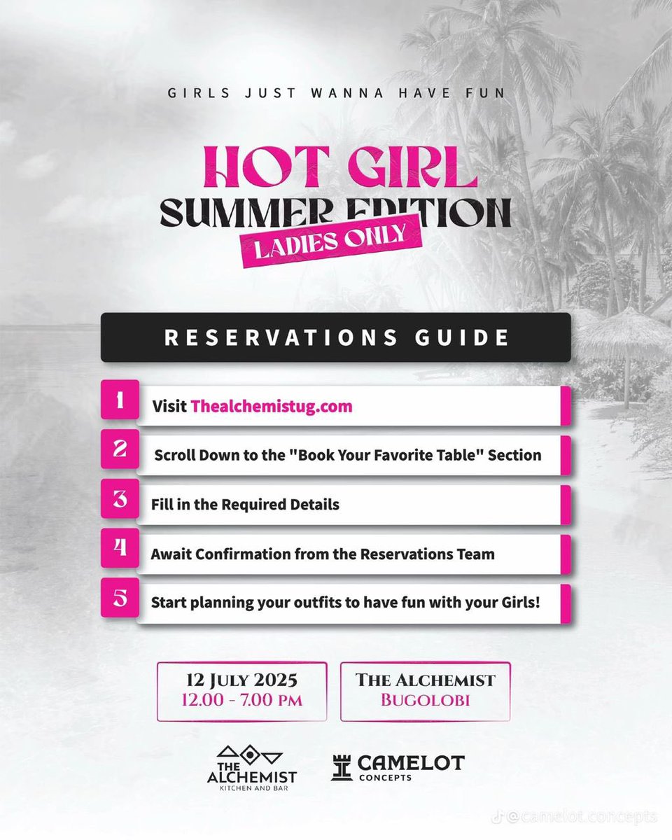 The girl just wanna have fun - and delicious food &amp; cocktails 🥰

Here’s our menu for the girls. 

1. Chicken Waffle Sliders - 32k
2. Meatball Schnitzel - 32k
3. Fishsticks Wrap - 32k
4. Chocolate Cake - 20k 

Have your reserved your table? 

Click &gt;&gt; thealchemistug.com/reservation-fi…