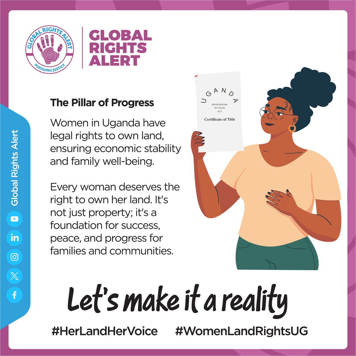 graUganda's tweet image. 𝐋𝐚𝐧𝐝 - 𝐀 𝐩𝐢𝐥𝐥𝐚𝐫 𝐨𝐟 𝐩𝐫𝐨𝐠𝐫𝐞𝐬𝐬!
Did you know that only 16% of Land in Uganda is registered in the names of women. This limits their control over the resources on land even when their intention is to make the land productive. When women obtain access to…