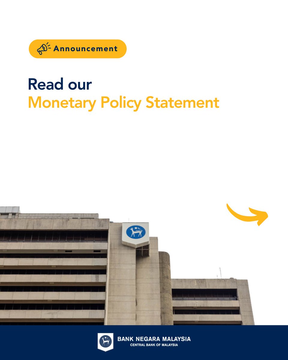 BNM_official's tweet photo. Jawatankuasa Dasar Monetari (Monetary Policy Committee, MPC) Bank Negara Malaysia membuat keputusan untuk menurunkan Kadar Dasar Semalaman (Overnight Policy Rate, OPR) kepada 2.75%.

Baca Penyataan Dasar Monetari melalui https://t.co/4tesT2cv6E
__

The Monetary Policy Committee (MPC) of Bank Negara Malaysia decided to decrease the Overnight Policy Rate (OPR) to 2.75%.

You can find the Monetary Policy Statement at https://t.co/4tesT2cv6E

#MPC #OPR #MonetaryPolicy #DasarMonetari