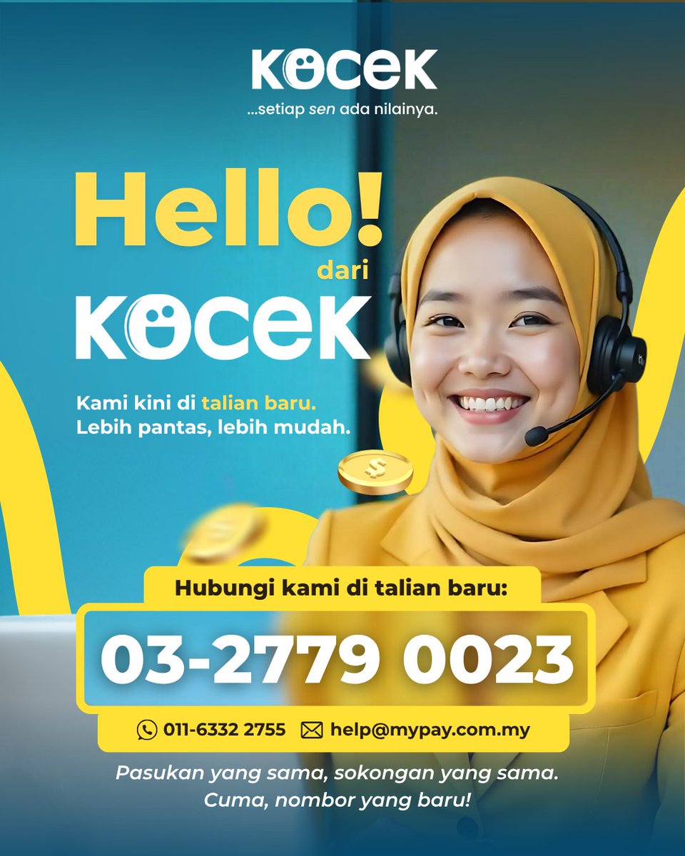 📢 Nombor baharu KOCEK!

Untuk sebarang pertanyaan, hubungi kami di:
📞 03-2779 0023

Kami sedia bantu anda dengan mesra &amp; profesional.
#KOCEK #SetiapSenAdaNilainya