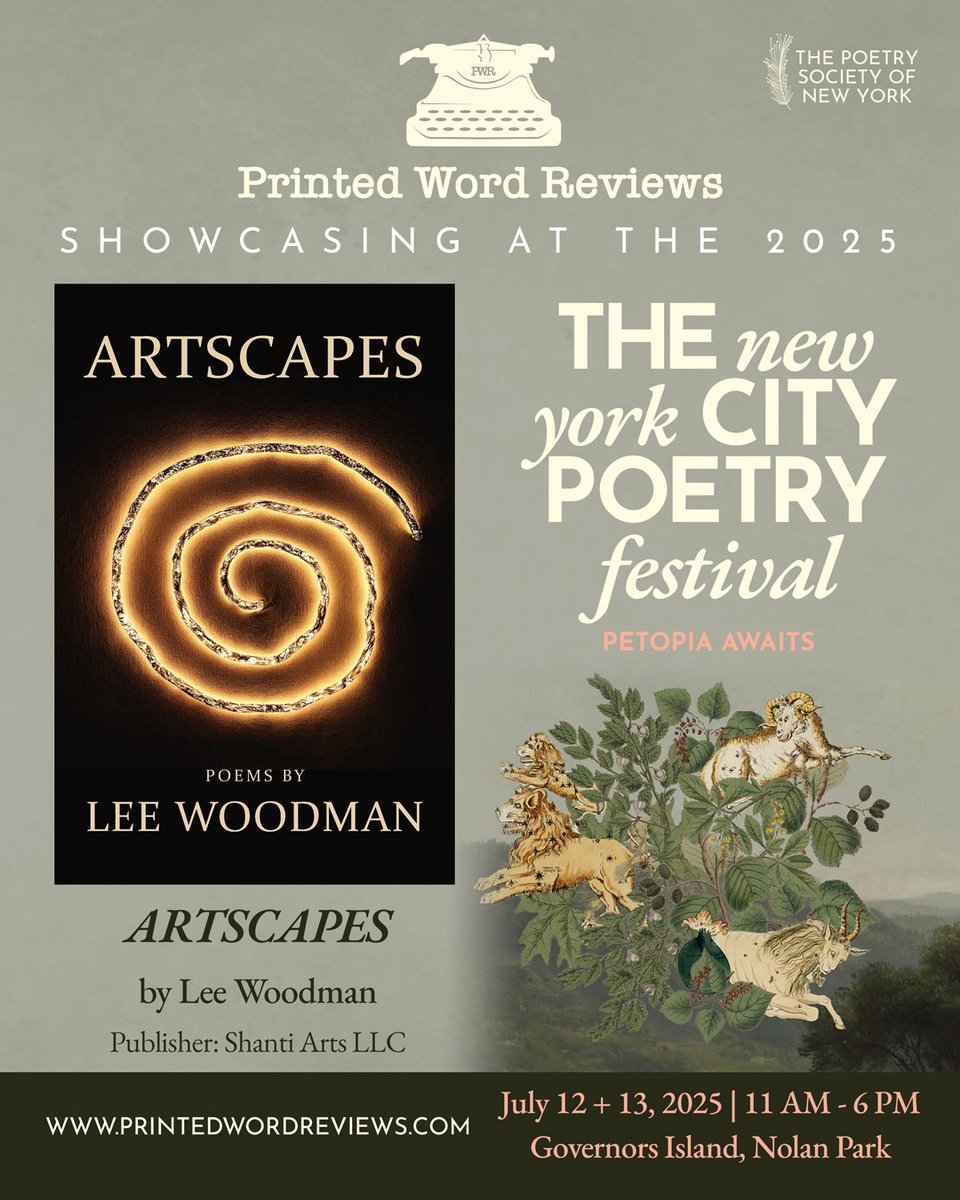 #Poetry #Talent @ New York City Poetry Festival Table 128 this weekend!!

Printed Word Reviews is showcasing award-winning poet Lee Woodman’s ARTSCAPES, who brings a keen eye for art and a deep appreciation for language to her critically acclaimed "scapes" series of poetry