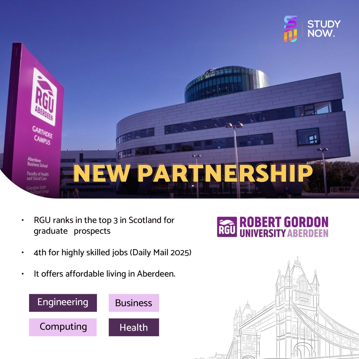 StudyNowUK (@studynowuk) on Twitter photo Weβve just added another prestigious UK university to our portfolio, bringing you even closer to career-ready, industry-shaped education.
Meet ππ¨πππ«π ππ¨π«ππ¨π§ ππ§π’π―ππ«π¬π’ππ² (πππ) π
RGU ranks in the top 3 in Scotland for graduate prospects and 4th for Weβve just added another prestigious UK university to our portfolio, bringing you even closer to career-ready, industry-shaped education.
Meet ππ¨πππ«π ππ¨π«ππ¨π§ ππ§π’π―ππ«π¬π’ππ² (πππ) π
RGU ranks in the top 3 in Scotland for graduate prospects and 4th for