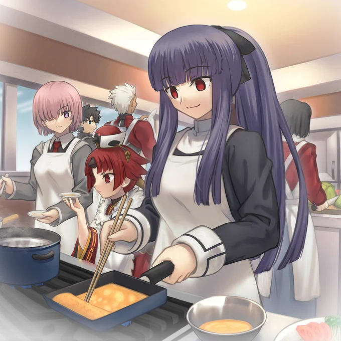 紅閻魔のお料理教室に参加する浅上藤乃のリクエストをいただきました。礼園女学院制服にポニーテールでとの指定で承ってます。 ふじのんの調理実習 巻くのとねじるのは、ちょっと似ています。ふじの #FGO