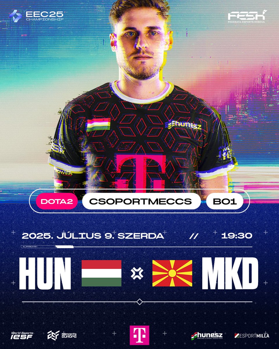 🇭🇺 Magyarország vs Észak-Macedónia 🇲🇰
Ma este indul a magyar Dota 2 válogatott szereplése az EEC25 Európa-bajnokságon!
🎮 Csoportmeccs – BO1
🗓 2025. július 9., szerda 
twitch.tv/esport3tv

A cél: bejutni az egyenes kieséses szakaszba – az első lépés ma este jön! Szurkoljatok
