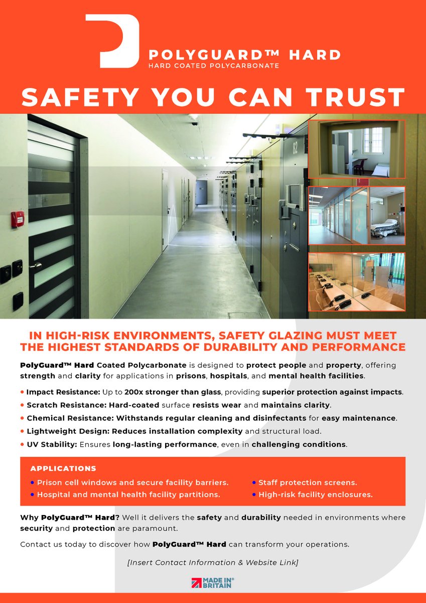 Discover PolyGuard™ Hard, the premier safety glazing solution for high-risk environments such as prisons, hospitals, and mental health facilities. 

Engineered for unmatched impact resistance and durability, PolyGuard™ Hard ensures safety without compromising visibility.
