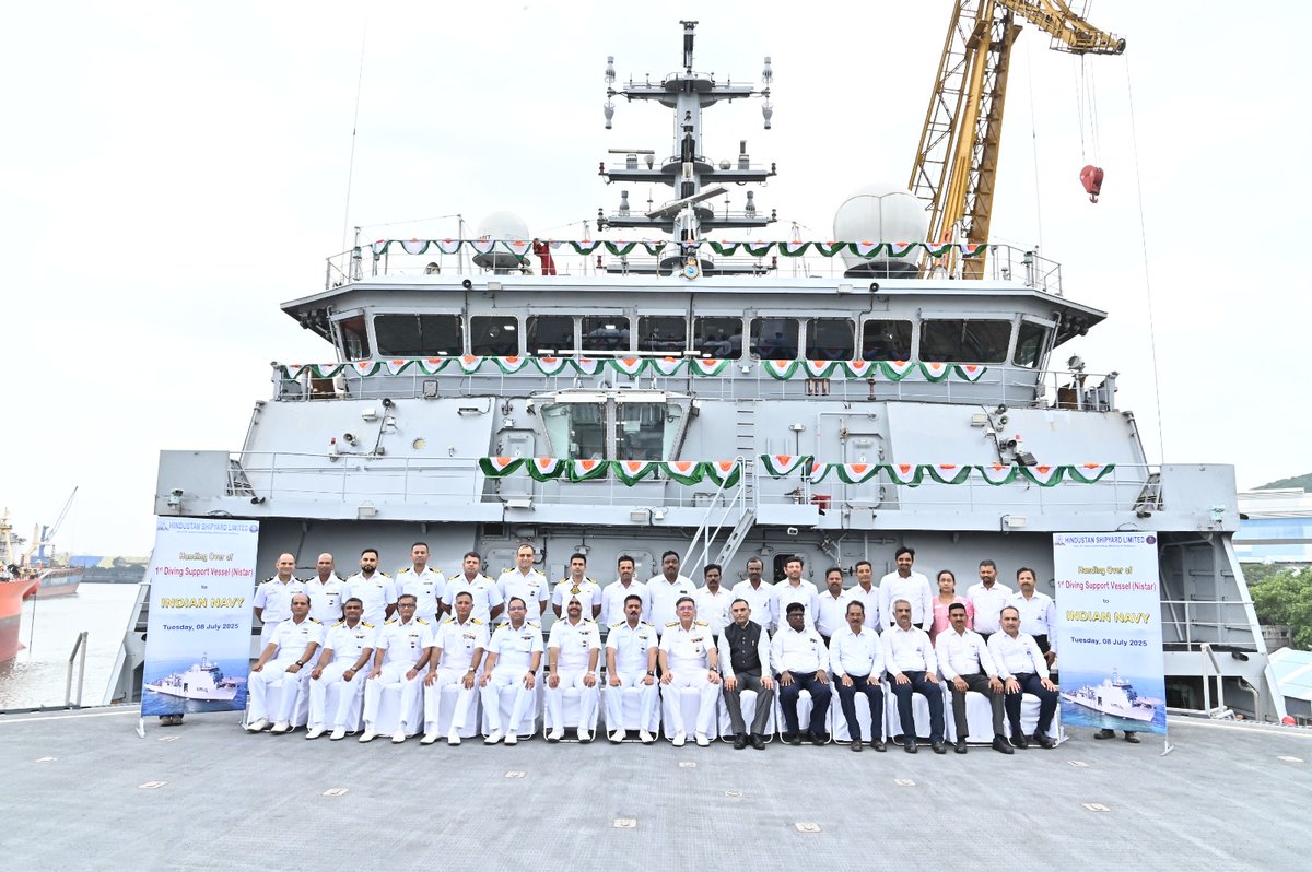 ‘Nistar’_ , the first *indigenously* designed and constructed Diving Support Vessel, was delivered by Hindustan Shipyard Limited to the Indian Navy on *08 Jul 2025 at Visakhapatnam.*

The warship has been designed and built as per  *Deep Submergence Rescue Vessel (DSRV)