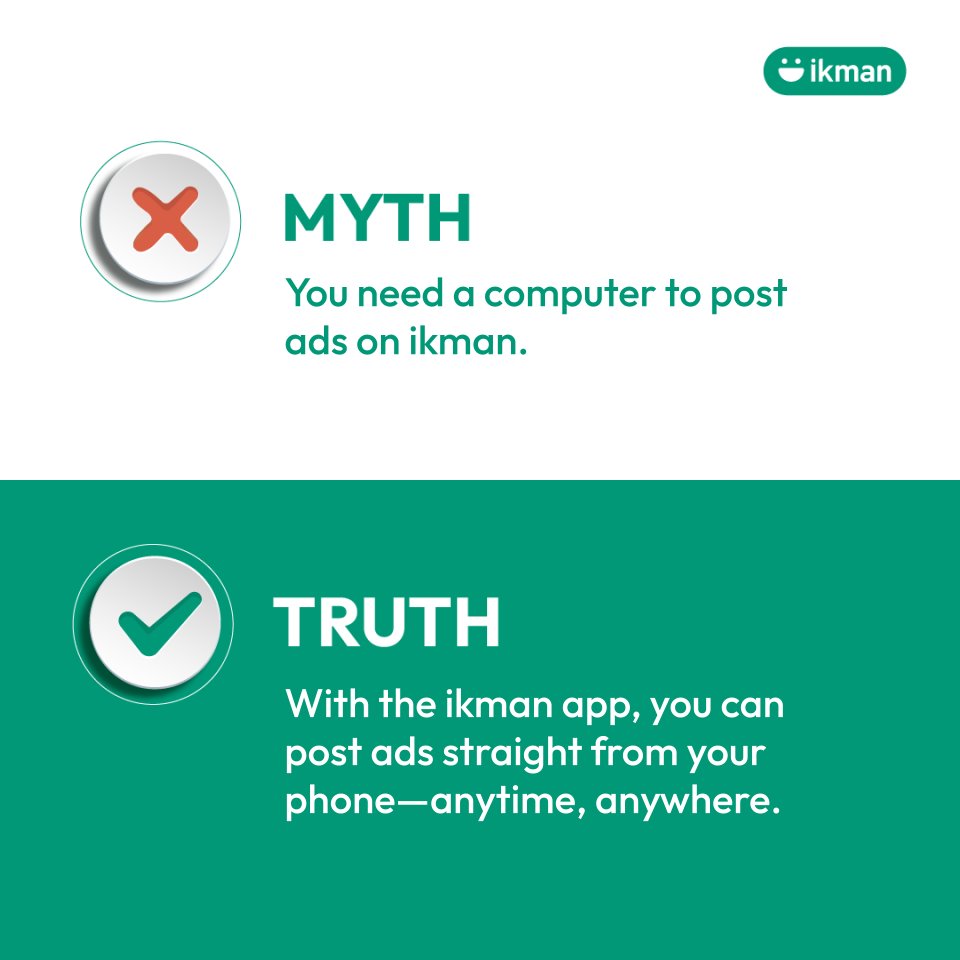 Ikman_lk's tweet photo. Think posting an ad takes a laptop and Wi‑Fi? Think again. With the ikman app, you can snap, list, and sell directly from your phone.

👉 Download now and post your first ad in minutes!

#ikman #ikmanApp #AdPosting #MythVsTruth #EasyFastSafe https://t.co/mxRSmjqSLz