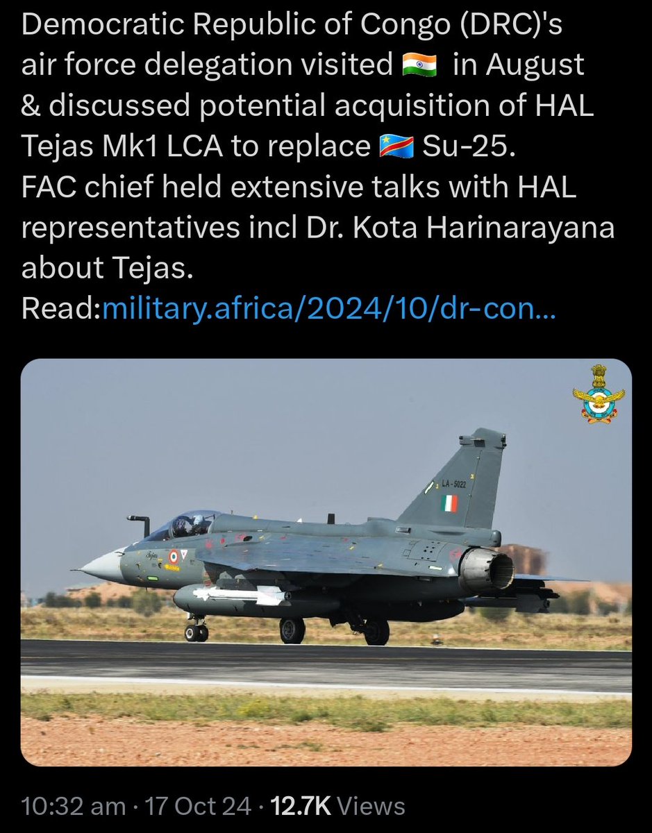 DRC Ministry of Defense has also entered into negotiations with BEL for other orders of equipment such as suicide attack drones and other affordable defense equipment:congovirtuelinfo.com/les-fardc-ont-…
In mid-2024, DRC -India defence engagement had spiked:x.com/AdithyaKM_/sta…