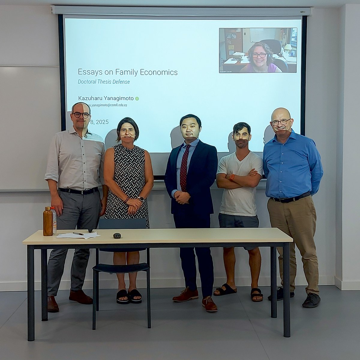 CEMFInews's tweet image. Congratulations to Kazuharu Yanagimoto for successfully defending his Ph.D. thesis at CEMFI!. Thanks to Elizabeth M. Caucutt, Lídia Farré @farre_lidia and Fabian Kindermann for serving in the Thesis Defense Committe and to Kazuharu’s advisor Nezih Guner @NezihGuner