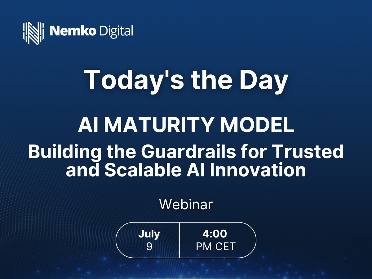 DigitalNemko's tweet image. 🎉 TODAY IS THE DAY!

Good morning! In just a few hours, we&apos;ll dive into the AI Maturity Model framework that&apos;s transforming how organizations scale AI.

For Those Just Joining:
Last-minute registration still available: digital.nemko.com/ai-maturity-mo…

#AIMaturity #AIMaturityModel