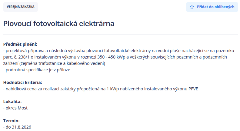 V ČR se již soutěží i plovoucí fotovoltaické elektrárny. #dyckyMost