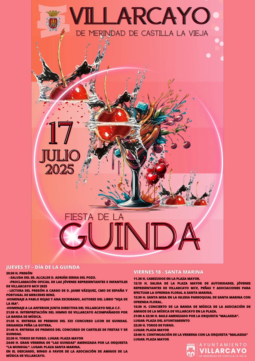 🍒Ya queda menos para la Fiesta de la Guinda y Santa Marina.

Os facilitamos el programa de actividades para el 17 y 18 de julio, Día de la Guinda y Santa Marina.